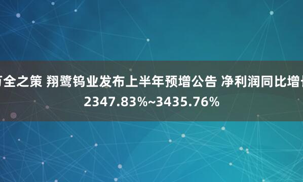 万全之策 翔鹭钨业发布上半年预增公告 净利润同比增长2347.83%~3435.76%